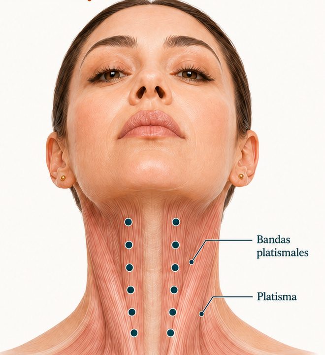 Puntos de aplicación en las bandas verticales del cuello