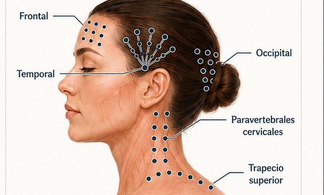 Zonas de aplicación del protocolo PREEMPT para migraña crónica